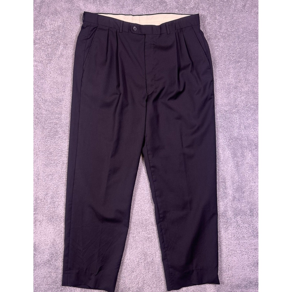 Jack Victor Dress Pants Mens 37x31 Black Striped Check Luca CT Wool Pant Trouser